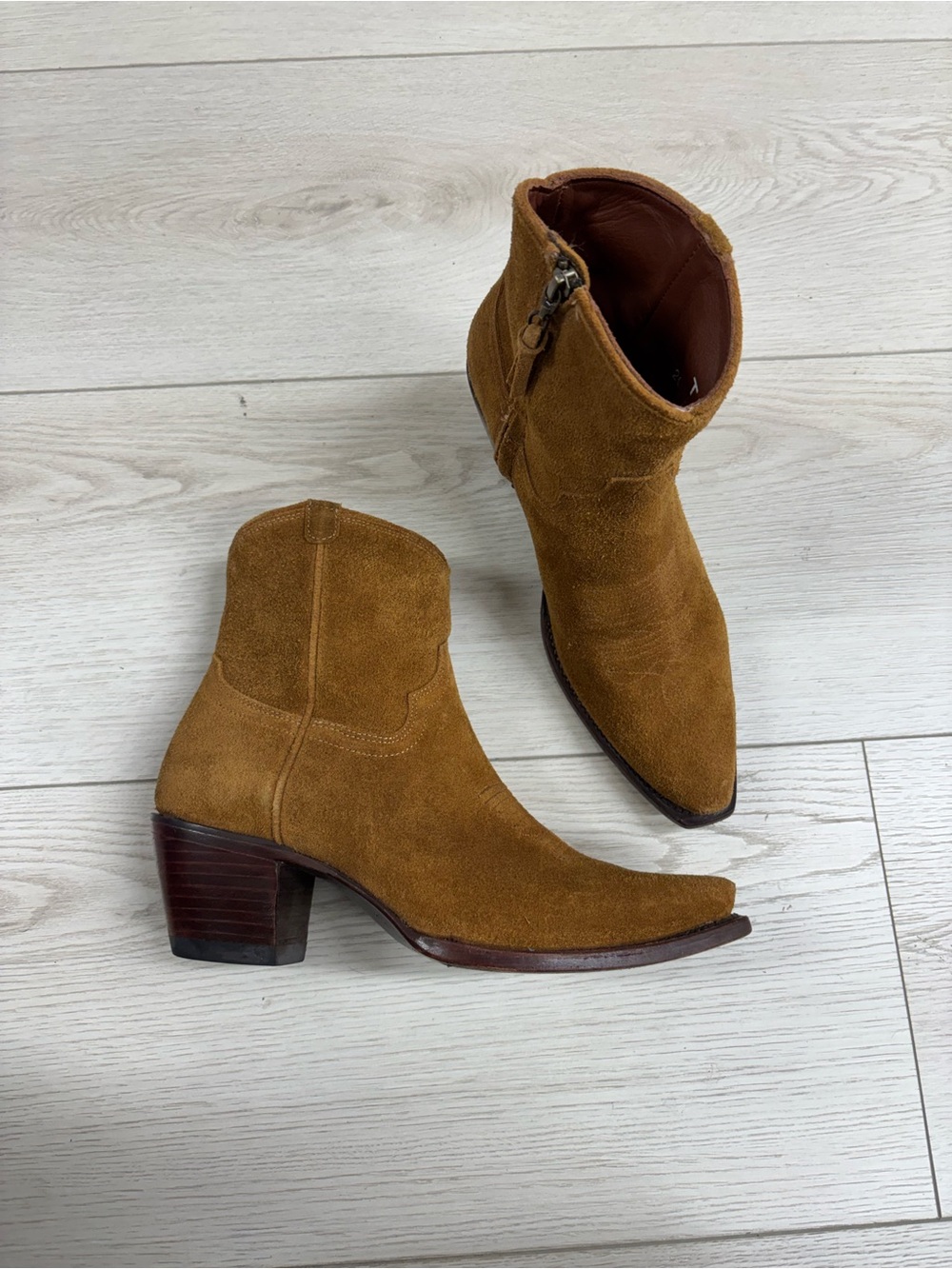 Tecovas Daisy Chestnut Suede Western Ankle Boots with Side Zip
